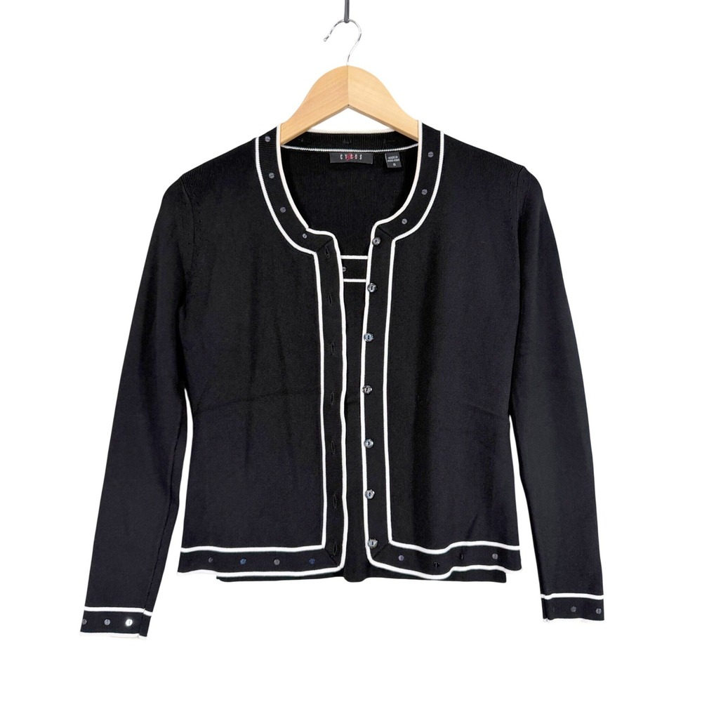 Cyrus Sweater Set 90s Women Small Black White Contrast Trim Studded Twin Set 2pc